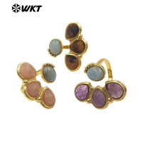WT-R607 Magnifique design exclusif, anneaux plaqués or 18 carats avec quatre pierres précieuses naturelles, taille réglable pour femme, bijoux de mode