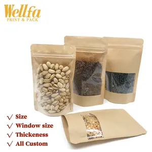 Factory OEM Biodegradable ECO Friendly Custom Size Shape Window Zipper Coffee Tea Nuts Package Kraft Paper Bag