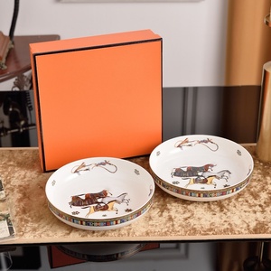 Designer <b>Plates</b> 2-Piece Set Bone China <b>Ceramic</b> Plant Pattern Handpainted 8-Inch Soup & Deep <b>Plate</b> Tropical Rain Forest Tableware - Product Image 2