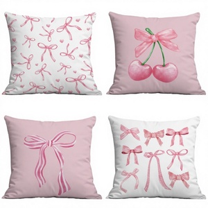 Fundas de Almohada con Estampado Vintage Coquette de 18*18 Pulgadas, Lazo Rosa, Estilo Acuarela, Decoración Estética para Habitación, Dormitorio, Sala de Estar - Product Image 2
