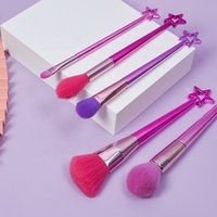 Ensemble de pinceaux de maquillage Dongshen personnalisé, 5 pièces, manche en plastique coloré, poils synthétiques multi-styles, logo