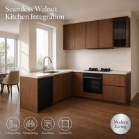 Meuble de cuisine en mélamine Joysource, style shaker, finition grain de noyer, en forme de L, modulaire, avec appareils encastrés, finition grain de bois, meubles sur mesure B2B