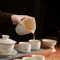 Service à thé en céramique beige de luxe Ru Ware, comprenant un bol à couvercle, une carafe et une tasse de dégustation – Coffret cadeau portable pour les affaires