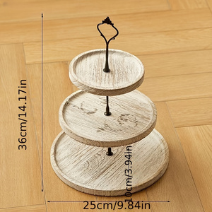 Vassoio decorativo rotondo in legno da forno staccabile a tre strati per la conservazione e il servizio di dessert - Product Image 6