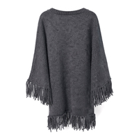 Usine certifiée BSCI, pull en maille à col en V pour femme, 90% laine, 10% cachemire, gris, à franges, manches longues