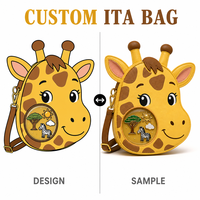 Sac à dos Ita Bag Girafe de la Savane Personnalisé Jaune Vif en Similicuir Texturé à Motif Taches Brunes avec Fenêtre Circulaire pour Affichage de Pins