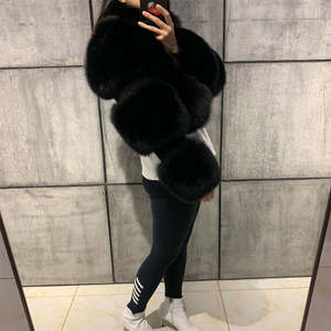 Giacca nera in morbida pelliccia di volpe calda invernale da <span class=keywords><strong>donna</strong></span> cappotto naturale in vera pelliccia di volpe - Product Image 2