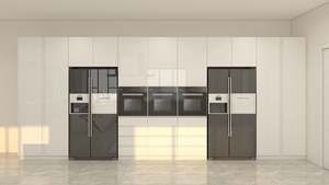 Cuisine minimaliste de luxe, armoires de cuisine au design moderne, construction en contreplaqué blanc brillant - Product Image 4