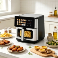 Friteuse à air numérique intelligente Longbank 10L grande capacité 15-en-1 avec écran tactile et fenêtre de visualisation, cuisson sans huile
