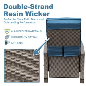 Cojines de espesor de ángulo ajustable, sillón reclinable, <span class=keywords><strong>mesa</strong></span> abatible de mimbre tejida a mano para exteriores, juegos de jardín fáciles de empujar hacia atrás - Product Image 5