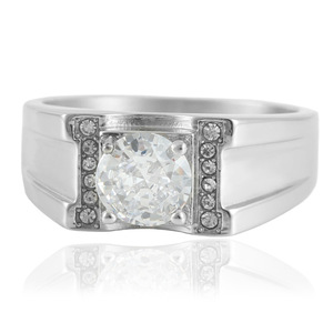 Women's Geometric <b>Titanium</b> Steel <b>Ring</b> With White Gemstone Prong Setting Gift Jewelry 210117 - Product Image 1
