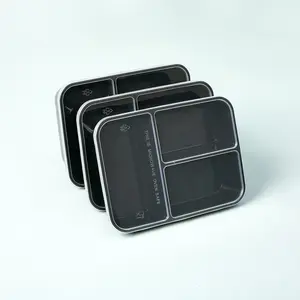 3 compartment takeaway microwavable container disposable plastic food container with lid for meal fast food