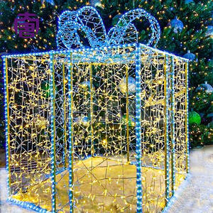 Holiday Series Led Christmas Lighting 3d <b>Large</b> <b>Gift</b> <b>Box</b> Decoration With Bauble For Shopping Mall & Street - Product Image 3