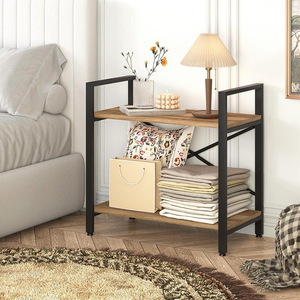 Étagère de rangement très vendue, étagère de rangement double couche sur pied pour entrepôt, étagère de rangement gain de place pour la maison, en fer et bois - Product Image 2