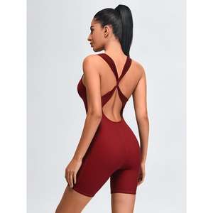 กางเกงขาสั้นจั๊มสูทโยคะของผู้หญิงที่มีดีไซน์ไขว้ด้านหลังเหมาะสำหรับการวิ่งโยคะและกีฬาต่างๆ - Product Image 1