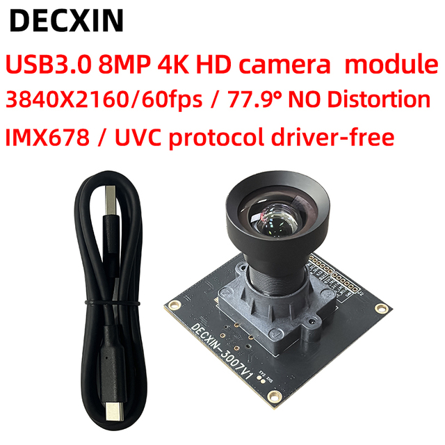 IMX678 USB3.0 Camera Module 8MP 4K HD 60fps/77.9 Degree NO Distortion Industrial Camera UVC Protocol