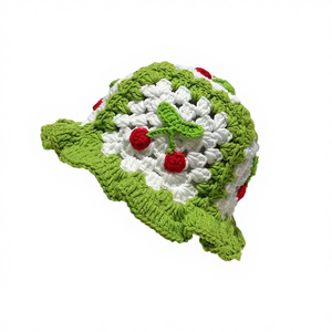 Sombrero de pescador de ganchillo hueco para mujer, estilo casual, para playa, con decoración de cerezas, tejido a mano, acrílico, transpirable, dulce - Product Image 4
