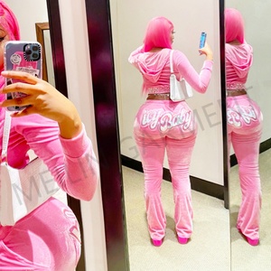 Custom <b>Zip</b> <b>up</b> <b>Crop</b> Women Hoodie Sweat Suit Rhinestone Logo Casual Jogger Two Piece Velvet Tracksuits for Women - Product Image 5