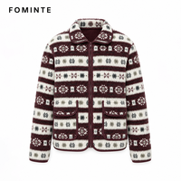 Veste Homme Polaire Imprimée Nordique Hiver Chaud Épaisse Style Sherpa Manteau Streetwear Tendance Vêtement d'extérieur à la Mode En Stock