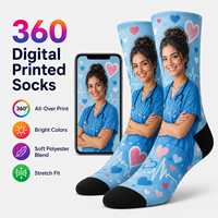 Chaussettes de sport imprimées numériquement à 360°, portrait personnalisé, impression numérique intégrale, polyester doux, OEM