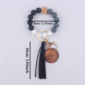 माँ सिलीकोन बेडेड ब्रेकेलेट्स के लिए कीचेन-चेन, गोल लकड़ी के पेलेंट के साथ किस्टलेट बैंगल कीरिंग - Product Image 3