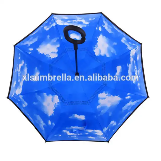 blue sky innovative reverse upside-down umbrella branded logo inverted umbrella