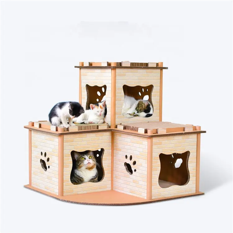 DIY 4 комнаты профнастил Кошкин дом Когтеточка для кошек нового дизайна гнездо картона игровой домик орнамент домик для кошек