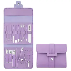 Miss You 16 Pcs Personal Manicure Nail Tools Set - Purple Green Blue Colors Manicure Set Tools Manicure Pedicure Set