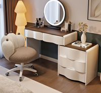 Table de maquillage moderne réglable en chêne massif écologique avec miroir éclairé par LED pour chambre à coucher, bureau de maquillage blanc avec miroir