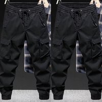 Pantalon cargo décontracté pour homme, style américain tendance, couleur unie, coupe ample, fermeture éclair mi-longue, tissu tissé, pour le printemps et l'automne
