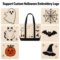 Tas Tote Bordir Hantu Halloween Kustom, Tas Belanja Kanvas Lucu dan Seram yang Dipersonalisasi, Tas Hadiah Halloween Kanvas Tebal