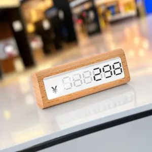Cheap Mini Price Tag Stand Shop Store Market Beech Acrylic Panel slanted Wood Base Holders Sign Display Stand Supplier