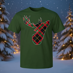 T-shirt de Noël à carreaux rouges et verts avec tête de cerf - Product Image 3