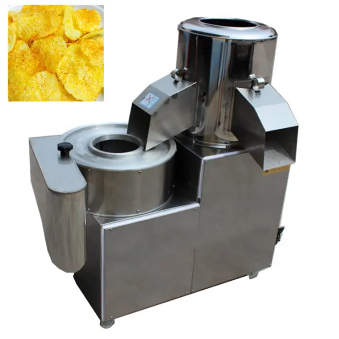 Commerciële Automatische Aardappel Wassen Peeling Machine Dunschiller Chips Snijmachine