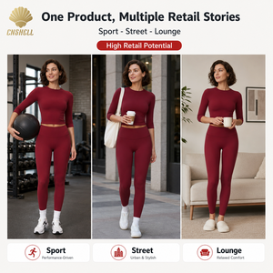 Set Yoga Donna: Leggings Modellanti e Top Corto a Maniche Lunghe, Vita Alta, Elasticizzato in Quattro Direzioni - Abbigliamento Sportivo Produttore Fornitore - Product Image 2