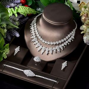 HIBRIDE deux couches fleur Design ensembles de bijoux pour dubaï Negeria femmes mariage 4 pièces collier boucle d'oreille ensembles accessoires de fête N-986 - Product Image 1