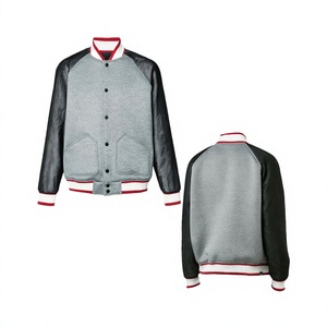 Veste universitaire en molleton de coton noir personnalisée avec logo brodé et manches en cuir véritable de style New-American - Product Image 1