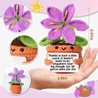 Boneka Bunga Lily Ungu Rajutan Wol Pengiriman Cepat, Boneka Tanaman Isi Dakron Buatan Tangan, Mainan Wajah Tersenyum, Hadiah Ulang Tahun, Pereda Stres