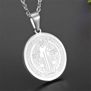 Ciondolo Medaglia Religiosa Rotonda di <span class=keywords><strong>Santa</strong></span> <span class=keywords><strong>Barbara</strong></span> Yiwu Aceon in Acciaio Inossidabile con Immagine Incisa della Vergine Maria con Croce in Mano - Product Image 3