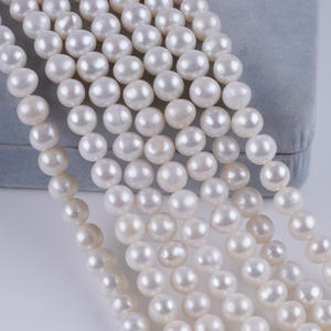 Perles d'eau douce blanches naturelles en gros, 7-8 mm, presque rondes, accessoires de collier semi-finis, perles en vrac - Product Image 4