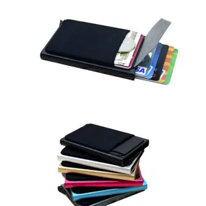 Stock Ready Metal Aluminum Credit Card Holder RFID Blocking Name Card Case with Adhesive Lycra card holder