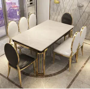 Mesa de comedor de mármol grande de lujo, juego de 8 asientos, mesas de comedor modernas