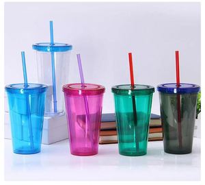<b>Double</b> <b>Wall</b> PS AS Plastic Straw Cup 12oz 16oz 20oz Clear Cold Drink Tumbler Insert Card Custom Logo for Advertising Party - Product Image 6