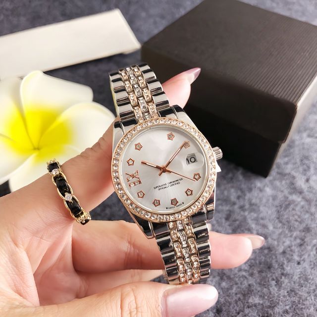 Women's Luxury Alloy Quartz Watch 32mm Crystal Bezel Day/Date Feature 3BAR Water Resistant Folding Clasp Factory Direct OEM Low