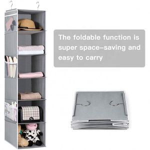 6-<b>shelf</b> Non-woven Collapsible <b>Shelves</b> Hanging Closet Storage Bag Hanging Wardrobe Organizer with Mesh Pockets - Product Image 5