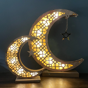 DAMAI Eid Crafts Night <b>Light</b> Ramadan EID Mubarak Lamp Decorations Handmade Wooden Moon <b>Star</b> LED <b>Lights</b> Decor - Product Image 3