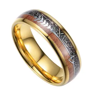 6mm Women's Tungsten Steel Ring with Electroplated Titanium Silver Wire Inlay Acacia Wood Fish Bone Figure for Wedding