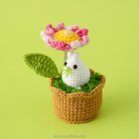 Plante en pot tricotée au crochet faite à la main, motif chat, canard et fleurs artificielles mignonnes, motif tournesol, pour l'intérieur