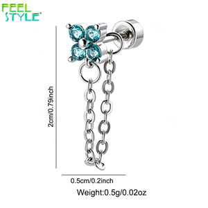 Boucles d'oreilles clous fleur à pampilles en zircon bleu pour <span class=keywords><strong>piercing</strong></span> hélix et tragus, vente en gros d'usine à <span class=keywords><strong>prix</strong></span> abordable - Product Image 4