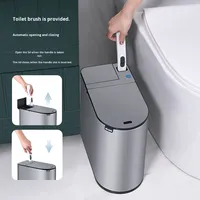 Poubelle intelligente ELPHECO à capteur tactile par induction en plastique avec couvercle, design étroit pour usage domestique, brosse de toilette jetable